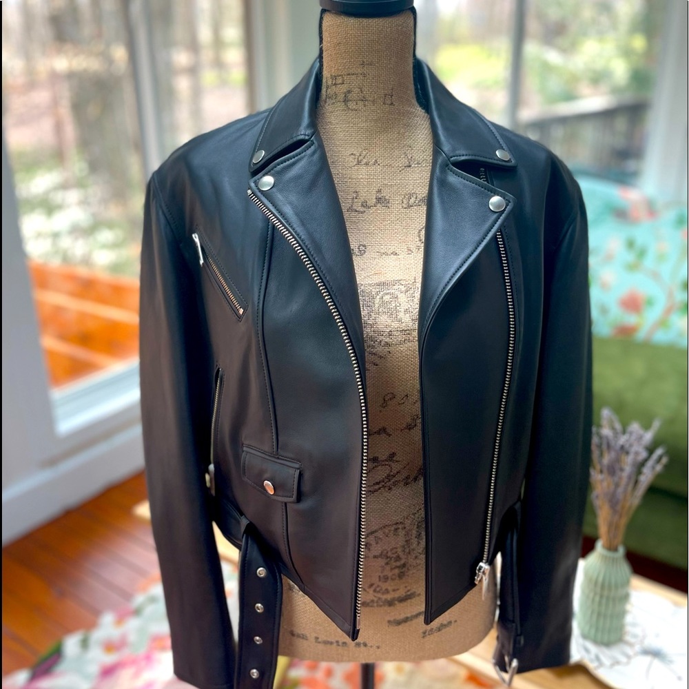❤️❤️❤️ The Kooples Worn Once Lambskin Leather Moto Jacket Size M (2)